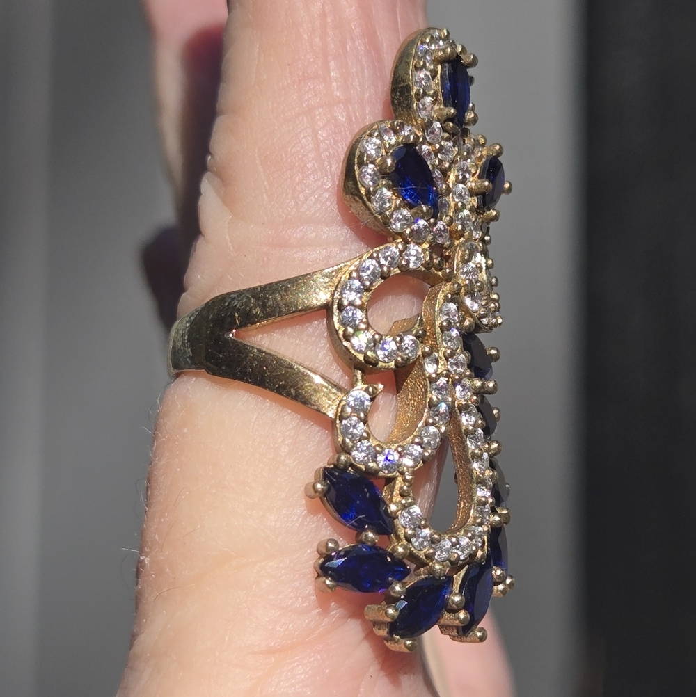 Sapphire & Topaz Sterling Gold & Bronze Cocktail Ring Sz7.75 - Picture 6 of 9